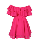 Chiffon Off The Shoulder Ruffle Layered Shirred Nimi Dress